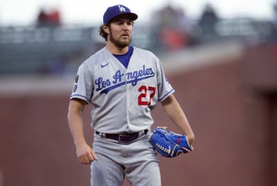 Los Angeles Dodgers' Trevor Bauer and David Price combine for as