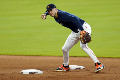 August 10, 2018: Houston Astros shortstop Carlos Correa (1) during a Major  League Baseball game between the Houston Astros and the Seattle Mariners on  1970s night at Minute Maid Park in Houston