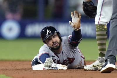 Miami Marlins' Jazz Chisholm Jr. wears camouflage socks on MLB Armed Force  Day honoring members of the U.S. military during the fifth inning of a  baseball game against the Atlanta Braves, Friday