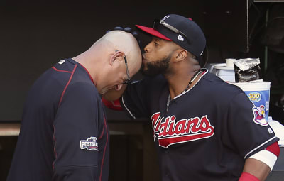 Indians' Carlos Santana wears retired, controversial logo under