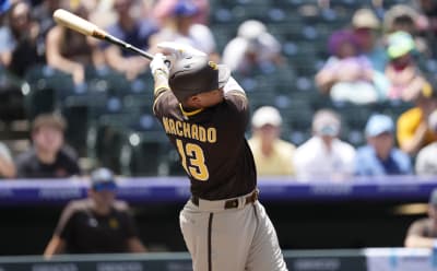 Manny Machado of the San Diego Padres takes the field in the first