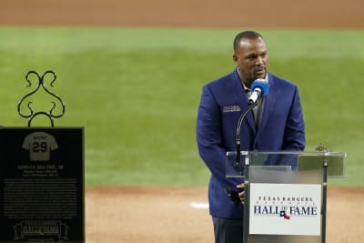 Adrian Beltre inducted into Rangers Hall of Fame with PA man Chuck