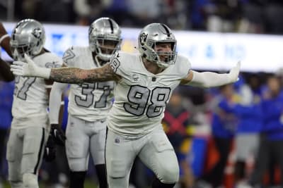 Las Vegas Raiders quarterback Aidan O'Connell (4) gestures as he warms up  before the first half of a preseason NFL football game against the Dallas  Cowboys in Arlington, Texas, Saturday, Aug. 26