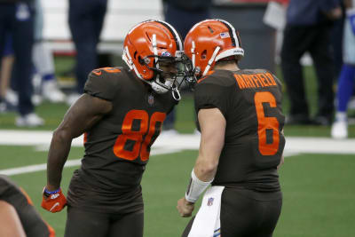 Cleveland Browns Myles Garrett celebrates a second quarter sack on