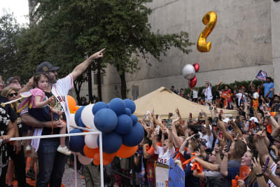 Fans celebrating Houston Astros' win with parade
