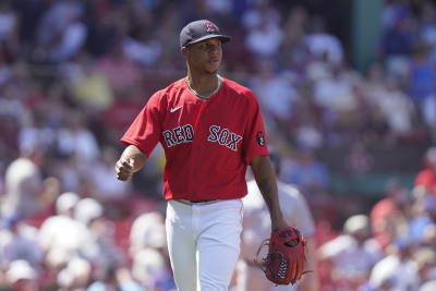 Brayan Bello of the Boston Red Sox reacts after the final out of