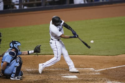 Cavan Biggio of the Toronto Blue Jays bats against the Miami Marlins