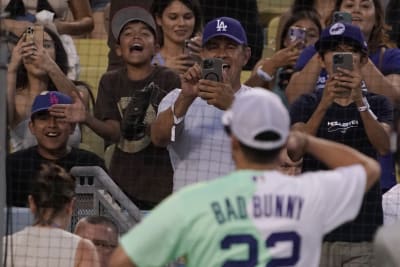 Los Angeles, USA. 16th July, 2022. Bad Bunny at the 2022 MLB All-Star  Celebrity Softball Game Media Availability held at the 76 Station - Dodger  Stadium Parking Lot in Los Angeles, CA