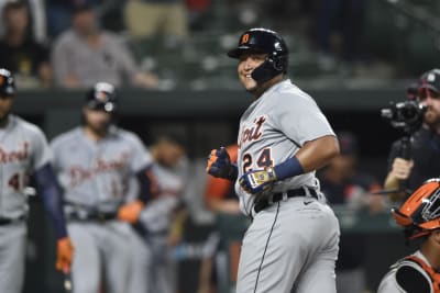 Miguel Cabrera gets his uniform dirty quickly in first game at