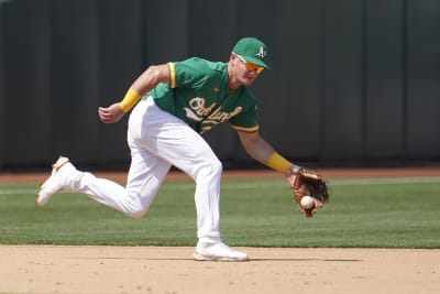 Matt Chapman of the Oakland Athletics fields during the game