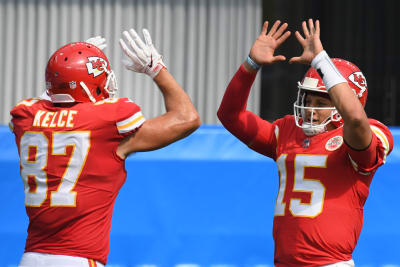 Photo shows Kansas City Chiefs players Patrick Mahomes, Travis Kelce  visiting Port Aransas