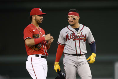 William Contreras of the Atlanta Braves looks on from the dugout