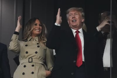 Trump chops with Braves fans before Game 4 of World Series