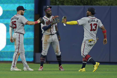 ATLANTA, GA - JUNE 12: The baseball cleats of Atlanta Braves