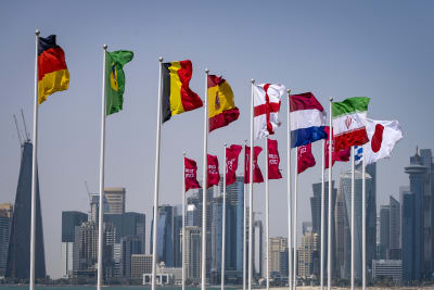 QATAR, DOHA, 18 JULY, 2022: Flags of all participants of FIFA