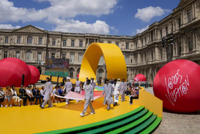 Paris, France. 23/06/2022, A model walks the runway during the Louis Vuitton  Menswear Spring Summer 2023 show as part of Paris Fashion Week on June 23,  2022 in Paris, France. Photo by