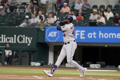 Yordan Alvarez 2019 Game-Used Road Gray World Series Game 5 Jersey