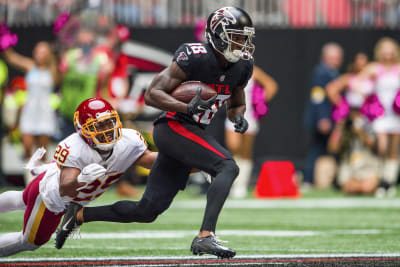 Atlanta Falcons wide receiver Calvin Ridley (18) reacts after a