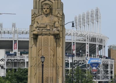 Indians wear road uniforms with 'Cleveland' on the chest on Opening Day as  team name discussions continue 