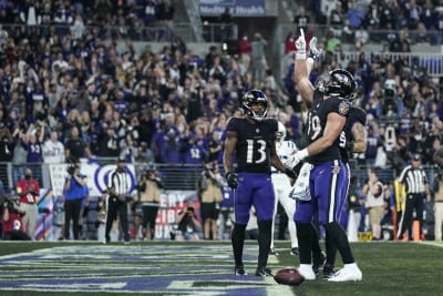 AFC tight end Mark Andrews, of the Baltimore Ravens, (89) scores a  touchdown, during the first …