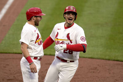 Nolan Arenado of the St. Louis Cardinals celebrates a two-run home