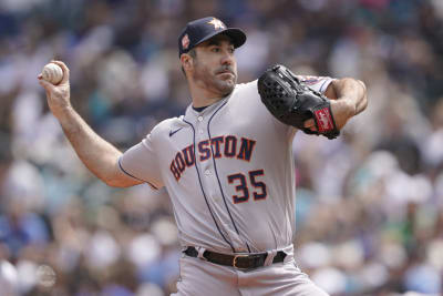 Houston Astros closing pitcher Bryan Abreu throws to a Seattle Mariners  batter during the ninth inning of a baseball game Saturday, July 23, 2022,  in Seattle. Abreu earned the save as the