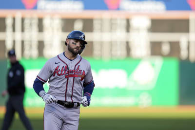 Kevin Pillar of the Atlanta Braves hits a home run during the fifth in  2023