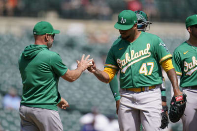 A's Frankie Montas strikes out 10 in near-complete game vs. Tigers