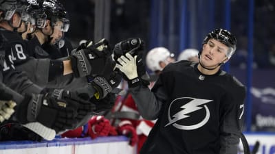 Tampa Bay Lightning forward Ross Colton (79) celebrates with the