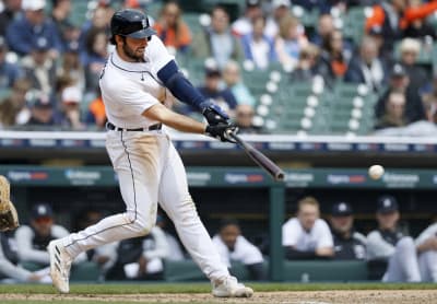 Zack Short of the Detroit Tigers hits a two run RBI double in the News  Photo - Getty Images