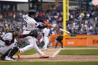 Detroit Tigers' Javier Baez runs during the eighth inning of a baseball  game against the Chicago