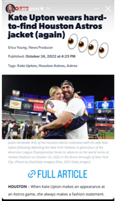 Kate Upton's hard-to-find Houston Astros jacket will be restocked