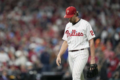 Philadelphia Phillies' Aaron Nola, right bats as his brother, San