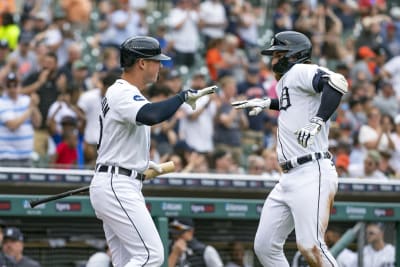 Eric Haase of the Detroit Tigers bats in the fifth inning against the