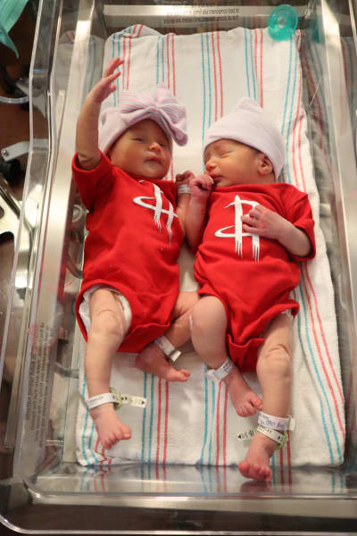 Orbit surprises newborns at Methodist Hospital with Astros gear