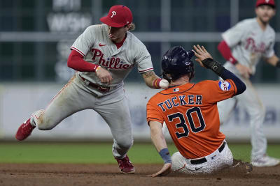 Houston Astros' Jake Meyers leaves Game 4 with left shoulder