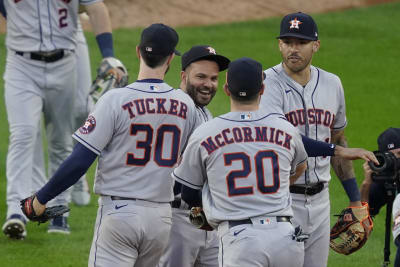 Astros' Kyle Tucker tries to steal home during Yankees' apparent