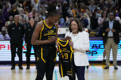 Los Angeles Sparks leave the court before national anthem