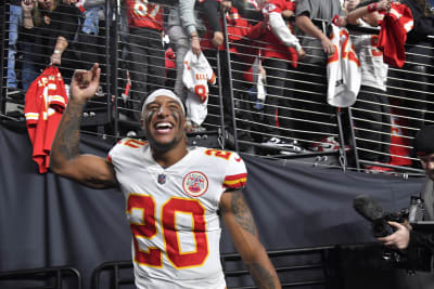 Former Texans safety Justin Reid celebrates Chiefs' Super Bowl win