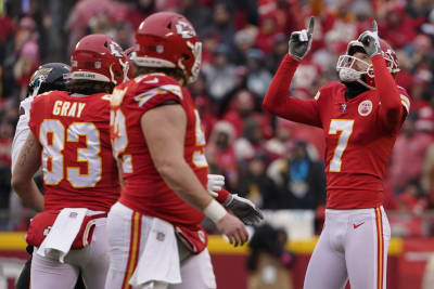 Kansas City Chiefs running back Isiah Pacheco celebrates with fans after a  win against the Jacksonville Jaguars during an NFL Divisional Playoff  football game Saturday, Jan. 21, 2023, in Kansas City, Mo. (