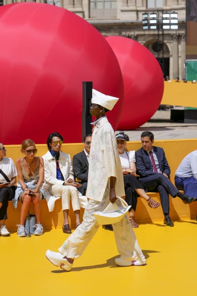 A model wears a creation of Louis Vuitton Men's fashion Spring