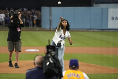 Kobe Bryant's daughter Natalia impresses Mookie Betts with first pitch