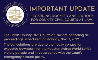 Monday changes to Harris County Civil and Criminal Courts at law