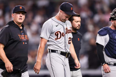 Tigers pitcher Matt Manning's right foot broken on 119.5 mph comebacker by  Giancarlo Stanton