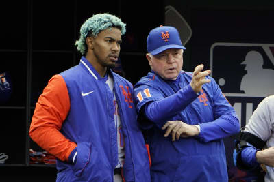 ATLANTA, GA – JUNE 07: New York manager Buck Showalter (11) talks with New  York bench coach Eric Chavez (51) prior to the start of the MLB game  between the New York