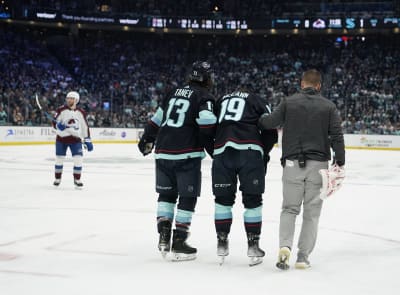 San Jose Sharks defenseman Brent Burns (88) during the NHL hockey game  against the Calgary Flames, Monday, Feb. 10, 2020, in San Jose, California,  USA. The Flames defeated the Sharks 6-2. (Photo