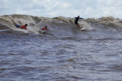 Surfers at Amazon's mouth ride some of world's longest-lasting waves