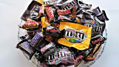 bag of Vote for your Favourite chocolate M&Ms sweets opened and