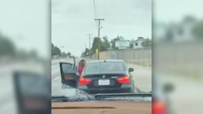 Texas mom whoops teen son with belt on side of road after he took her brand  new BMW