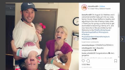 Kelly, Matthew Stafford welcomed their third child before Friday's